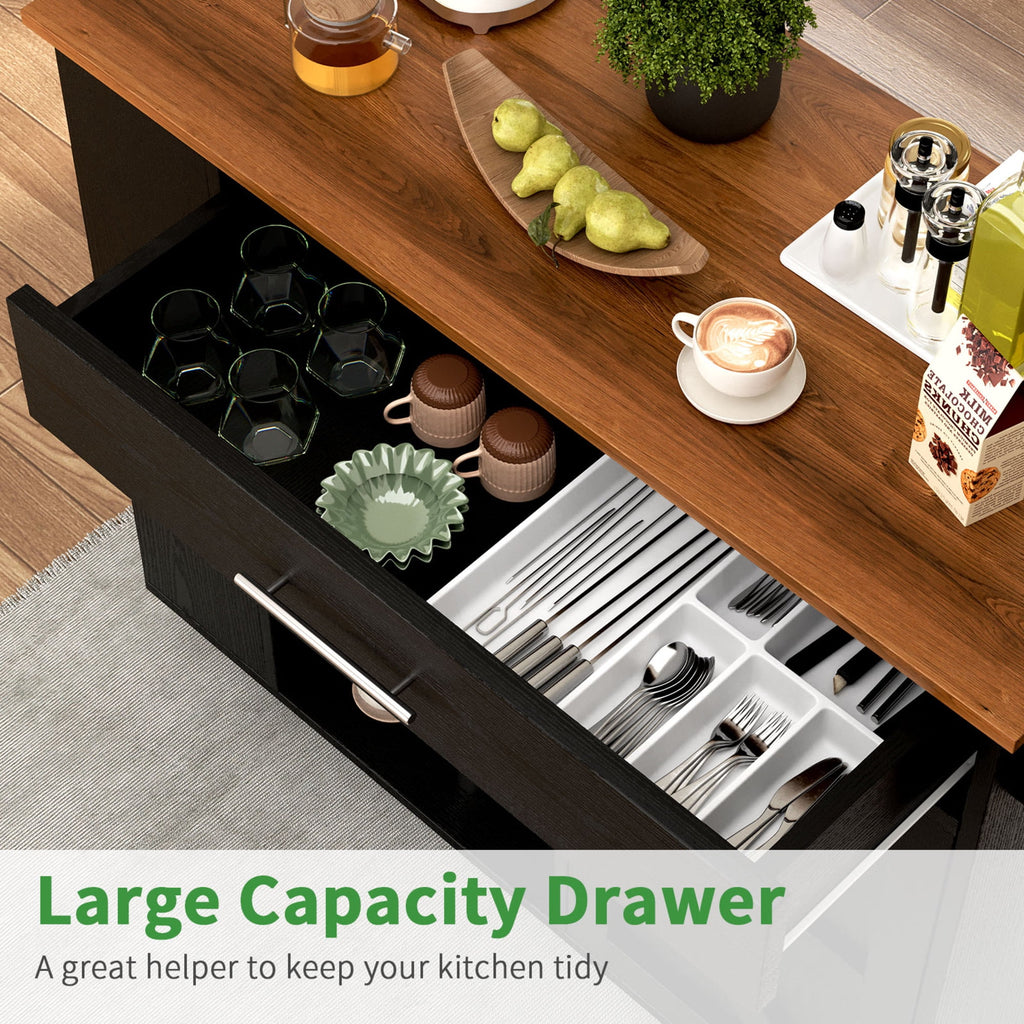 Rolling Kitchen Island Cart with Storage, Black Mobile Kitchen Cart on Wheels with Spice Rack, Towel Rack, Open Shelves & Drawer, Versatile Serving Cart for Kitchen Dining Room