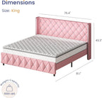 DreamCurship King Size Bed Frame, Pink King Bed Frame with Headboard and Footboard, Modern Upholstered Bed Frame, Pink
