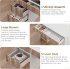 DreamCurship White Desk with 4 Drawers, 48 inch Computer Desk with Storage, Home Office Desks with Hidden Handle, White and Walnut