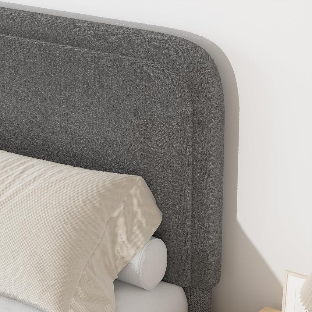 4 EVER WINNER King Size Bed Frame, Modern White Bed Frame with Headboard, Boucle Fabric Upholstered Bed Frame, Soft Curved Headboard, Gray