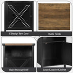 Farmhouse Nightstand, Rustic End Table with Storage Cabinet and Shelf, End Table for Bedroom Living Room, Wood Night Stand Side Table, Black