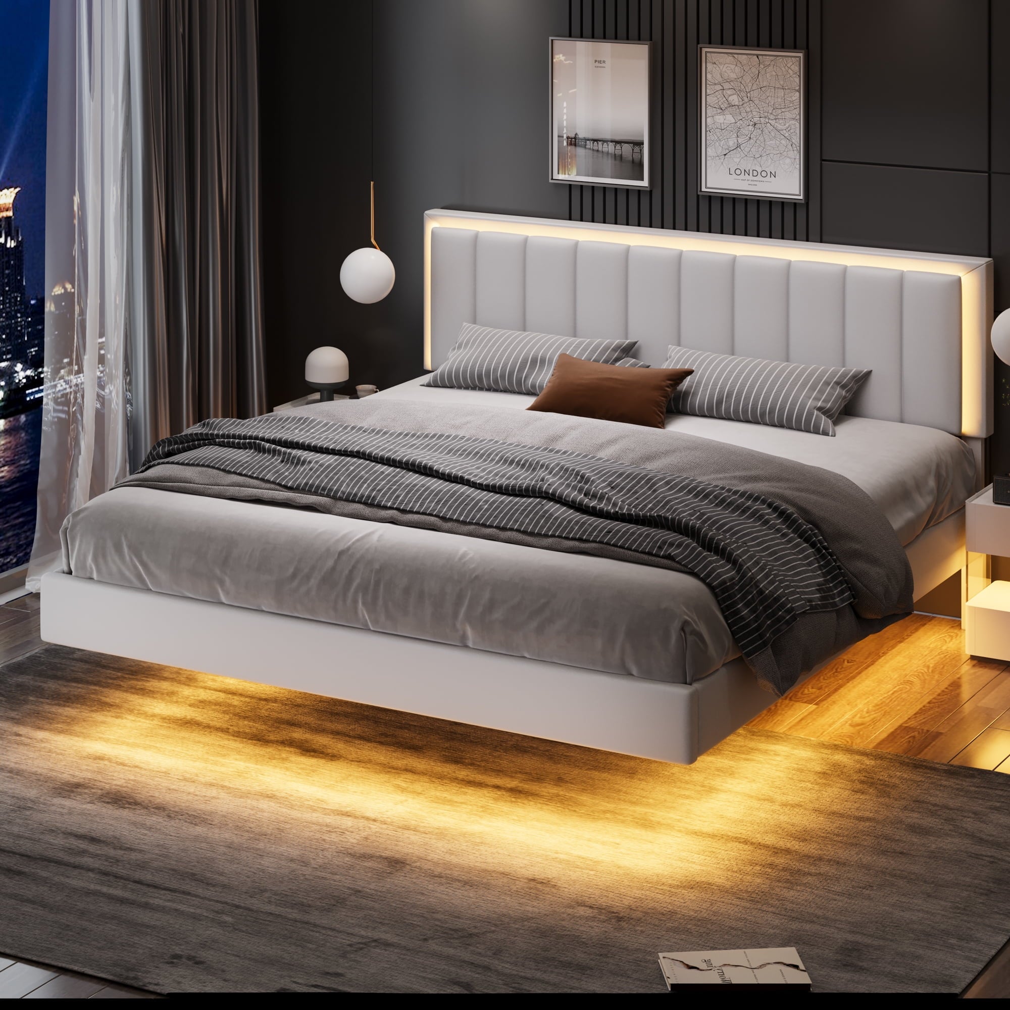 4 EVER WINNER Twin /Full/Queen/KIng Size Bed Frame, Upholstered Bed Frame with Headboard, No Box Spring Required, Easy AssemblyBEAX368-PUFloating-WK