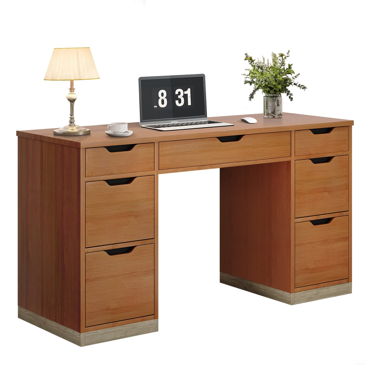 DreamCurship 55 inch Computer Desk with 7 Drawers, Executive Office Desk with Storage, Home Office Desk for Work Study Writing, Brown