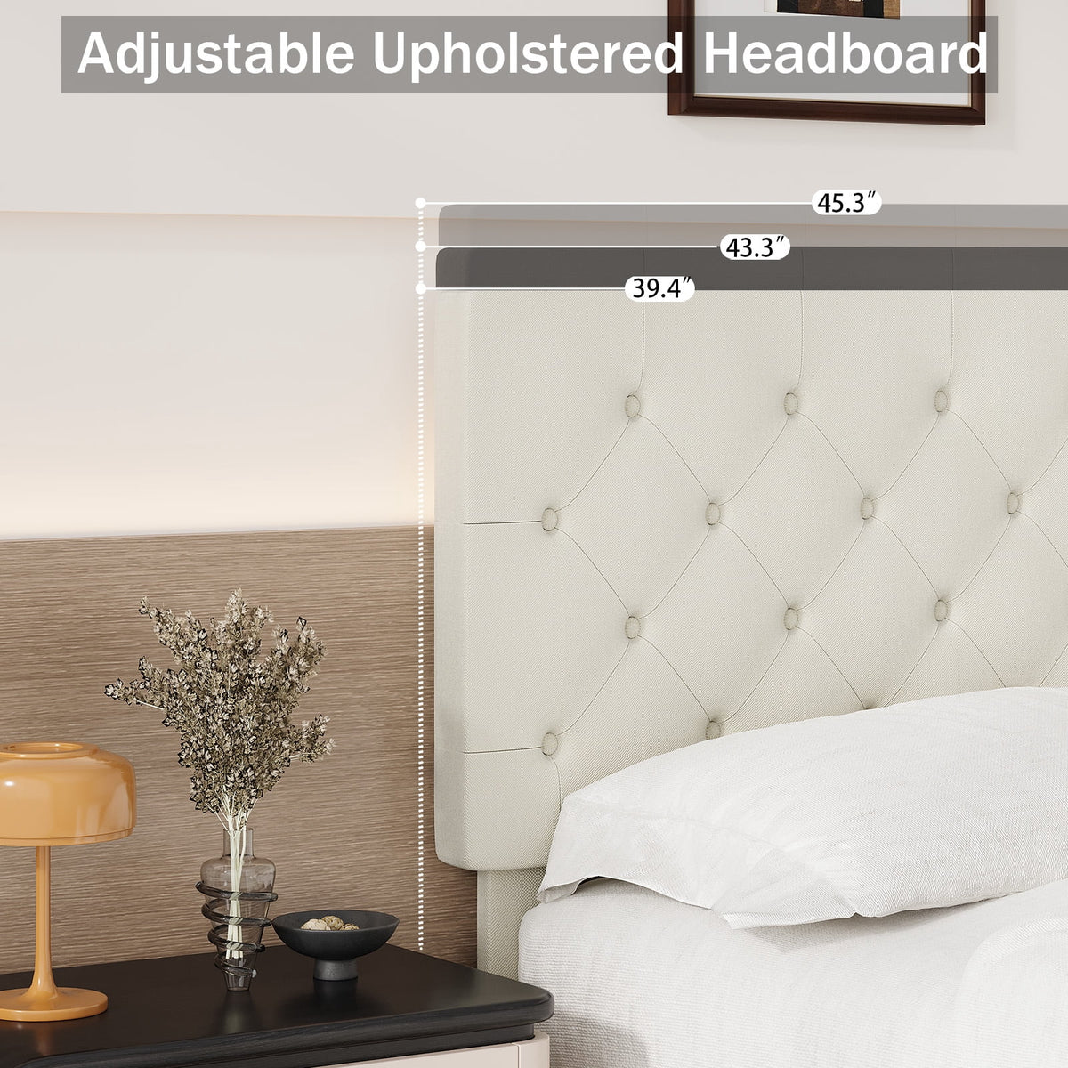 4 EVER WINNER Twin Size Upholstered Platform Bed Frame with Headboard, Cream