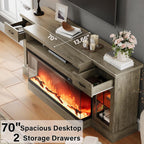 DreamCurship Fireplace TV Stand for TVs up to 80", Farmhouse TV Stand with Electric Fireplace, Glass Door Entertainment Center with Led Light, Media Console Table for Living Room, Gray
