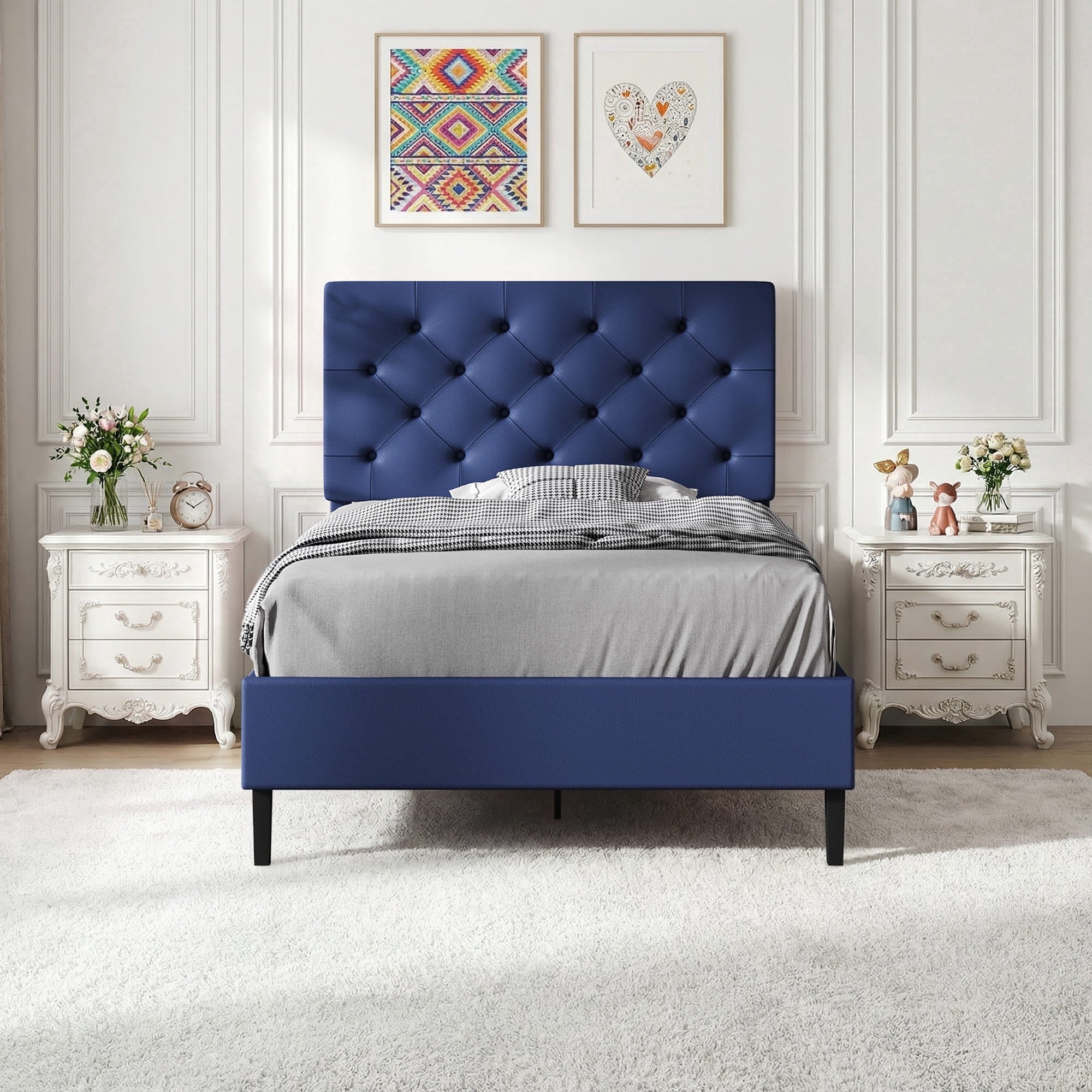 4 EVER WINNER Twin /Full/Queen/King Size Bed Frame, Upholstered Bed Frame with Headboard, No Box Spring Required, Easy Assembly