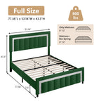 4 EVER WINNER Full Bed Frame with Headboard, Velvet Upholstered Platform Bed Frame Full Size with Diamond Headboard & Footboard, Wooden Slats Support, No Box Spring Required, Easy Assembly, Green