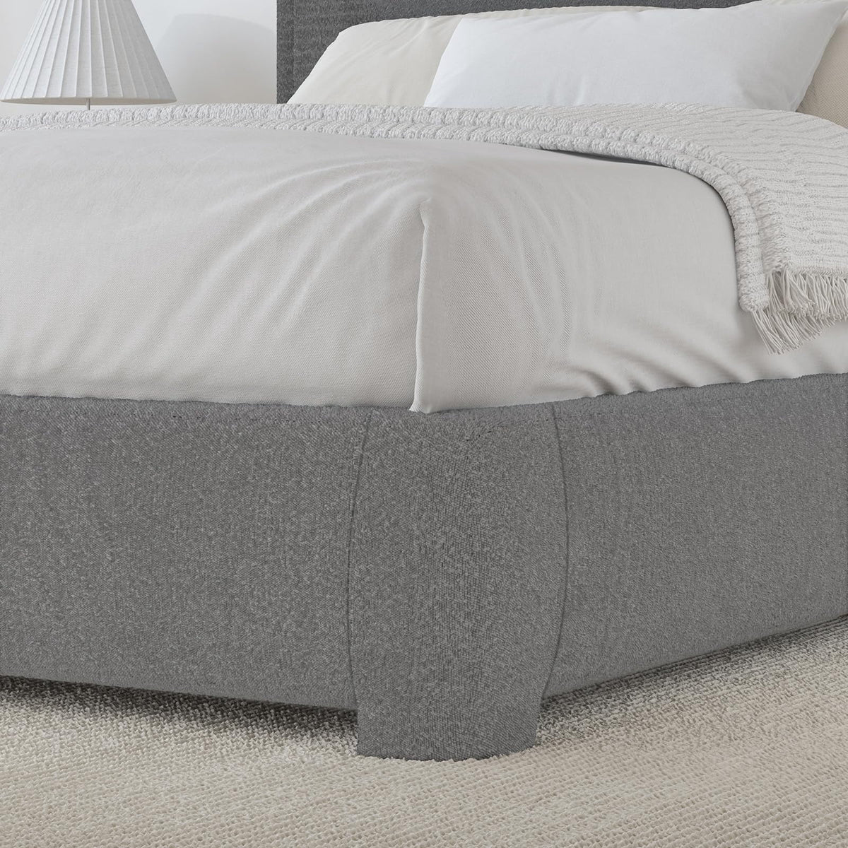 4 EVER WINNER Full Size Bed Frame, Boucle Upholstered Bed Frame with Headboard, No Box Spring Required, Easy Assembly, Light Gray