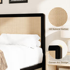 4 EVER WINNER Full Size Bed Frame, Rattan Bed Frame with Natural Rattan Headboard and Footboard, No Box Spring Needed, White